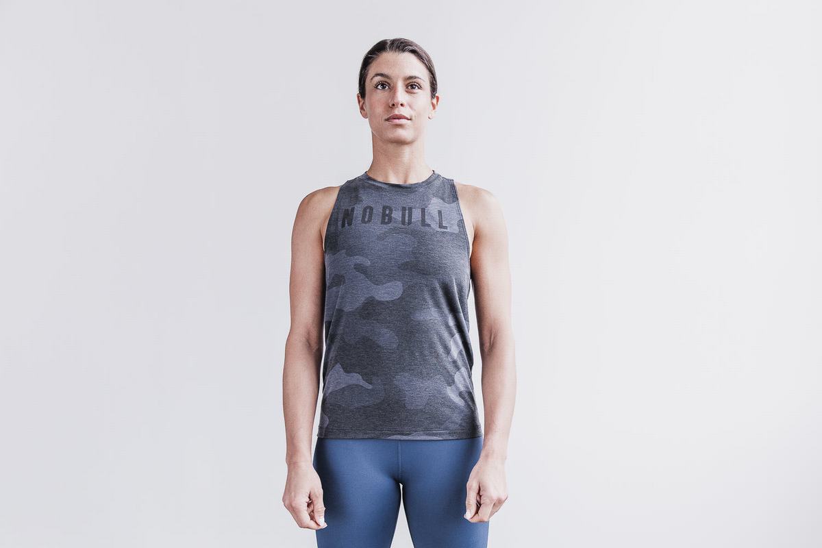 Nobull High-Neck Women\'s Tank Tops Grey Camo | Australia (QG1706)